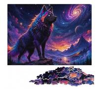 Fantasy Cosmic Wolf Under Full Moon Wooden Jigsaw for Adults | A flexible puzzle activity - easier piece organisation at your own pace.