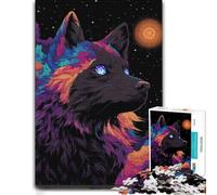 Fantasy Cosmic Wolf Under Full Moon Wooden Puzzle 1000 Pieces | Adult Jigsaw Puzzle: group puzzle activity, tabletop activity for adults.