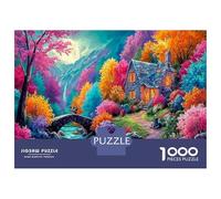 Fantasy Cottage 1000 Piece Forest Bridge Jigsaw Puzzles for Puzzles 1000 Pieces Jigsaw for Adults for Adult Challenging Family Puzzle Game Puzzles for Adults Gifts 38x26cm/1000pcs