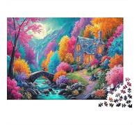 Fantasy Cottage 1000 Pieces Paperboard Jigsaw Puzzles Kids Jigsaw 12+ Teen Fans After-school Activity Indoor Leisure Home Fun Cottage Rainbow Forest Puzzle 52x38cm/1000pcs