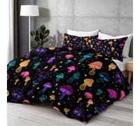 Fantasy Coverless Duvet 7.5 Tog 200x200cm, Double Neon Mushrooms Stars Reversible Quilt Comforter for All Seasons, Soft Machine Washable Bedding Comforter Set for Children, Colorful