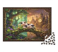 Fantasy Cow Enchanted Forest Bridge 1000 Piece Jigsaw Puzzle Paper for Adults Steampunk Castle Puzzle Game for Family Focus and Relaxation 52x38cm/1000pcs