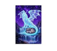Fantasy Crystal Dragon Wolf Starry Sky Posters Canvas Wall Art Prints Painting for Room Bedroom Living Room Decor 20x30inch(50x75cm)