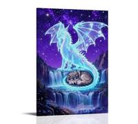 Fantasy Crystal Dragon Wolf Starry Sky Posters Canvas Wall Art Prints Painting for Room Bedroom Living Room Decor 24x36inch(60x90cm)