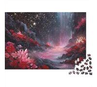 Fantasy Crystal Waterfall 1000pc Jigsaw Puzzle for Adults Mystical Valley Waterfall Flowers Crystal Premium Thick Sturdy Vibrant Challenging Stress Relief Family Game 52x38cm/1000pcs