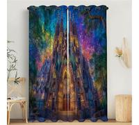 Fantasy Curtains, Mosaic Architecture 3D Print Pattern Eyelet Thermal Insulated Room Darkening Blackout Window Drapes, for Bedroom Kids Nursery 2 Panels W 66" x L 54", Colorful