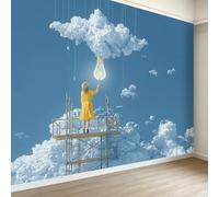 Fantasy Custom Photo Murals 250W x 175H cm, Abstract Clouds Girl Removable Wallpaper - Dark Blue Home Decoration Wall Art Covering for Living Room Bedroom Children's Room