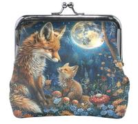 Fantasy Cute Fox Flower Leather Coin Purse for Women Cute Kiss Lock Coin Change Pouch Wallet 4.53" x 4.13"