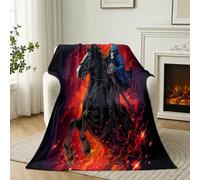 Fantasy Dark Soft Cozy Throw Blanket, 220 x 240 cm Grim Reaper Skull Black Horse Flannel Blanket Suitable for All Seasons, Red Black Printed Lightweight Blankets for Bedding Sofa Office Travel