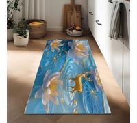 Fantasy Deer Lotus Runner Rug for Entryway 40 x 120 cm Hallway Non Slip Runner, Blue Washable Long Low Pile Realism Floor Carpet for Kitchen Corridor Bedroom Living Room Laundry