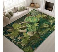 Fantasy Dinosaur Triceratops Forest Machine Washable Rugs Living Room 120 x 160 cm Triceratops Forest Rugs for Bedroom, Sage Green Area Rug for Various Room Lounge Short Pile Floor Carpe