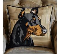 Fantasy Dog Latch Hook Cushion Kits Doberman Pinscher Animal Cross Stitch Pillowcase Making Kits,DIY Latch Hook Rug Kit Embroidery 17x17in
