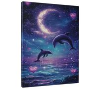 Fantasy Dolphin Canvas Wall Art, Violet Blue Ocean Ocean Creatures Prints, Abstract Wall Decor for Living Room, Bedroom, Bathroom, Kids Room, Unframed 8x12 Inch