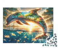 Fantasy Dolphin Island 1000 Piece Jigsaw Puzzle Magical Dolphin Decor Detailed Artwork Vivid Colors Recycled Paper Cardboard for Adults & Kids 52x38cm/1000pcs