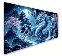 Fantasy Dragon 5D Diamond Painting Kits for Adults,Waterfall Landscape Diamond Mosaic Art,DIY Full Round Diamond Embroidery,Diamond Art Kits for Home Decor,Large size 31.5 x 15.7 inches,DIY Mosaic Art