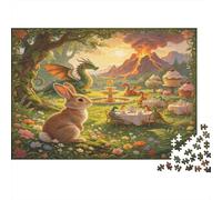 Fantasy Dragon and Rabbit 1000 Piece Jigsaw Puzzle Paper for Adults Enchanted Forest Scene Focus Booster Family Leisure Home Decor Gift 70x50cm/1000pcs
