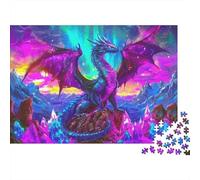 Fantasy Dragon Art 1000 Piece Jigsaw Puzzle for Adults Neon Dragon Aurora Crystal Fantasy Hard Premium Thick Sturdy Vibrant Challenging Stress Relief 52x38cm/1000pcs