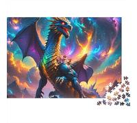Fantasy Dragon Art 1000 Piece Jigsaw Puzzles Rainbow Sky Blue Dragon for Adults Educational Game Beautiful Decoration Challenge High Difficulty Birthday Gifts 52x38cm