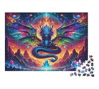 Fantasy Dragon Art Difficult 1000 Piece Jigsaw Puzzle for Adults Cosmic Dragon Mountains Sit Cross-legged Premium Thick Sturdy Vibrant Challenging Stress Relief 70x50cm/1000pcs