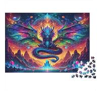 Fantasy Dragon Art Jigsaw Puzzles for Adults: Cute Fluffy Blue Dragon in Flowers Educational Games for The Whole Family Women 70x50cm/1000pcs