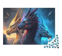 Fantasy Dragon Art Recycled Cardboard Jigsaw Puzzle for Kids with Attention-Deficit ThreeHeadedDragon Issues 1000 Pieces Classic Educational Games 52x38cm/1000pcsFantasy Dragon Art