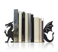 Fantasy Dragon Book Ends for Shelves, Metal Bookends Quirky Design for Heavy Books, Decorative Bookends for Shelves, Book Shelf Decor Book Holder for Home Office Study