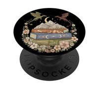 Fantasy Dragon Book Stack Mountain Floral Romantasy Bookish PopSockets Adhesive PopGrip