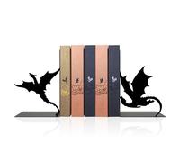Fantasy Dragon Bookends - Fourth Matte Black Wing Metal Book Supports with Novelty Dragon Design | Epic Saga-Inspired Shelf Decor for Book Lovers & Collectors, Mythical Merch for Fans