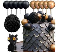 Fantasy Dragon Cake Topper Dragon Eggs Cake Decor Golden Black Balls Decor