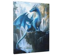 Fantasy Dragon Canvas Wall Art, Blue Mythical Creature Poster Prints, Enchanted Wall Art Home Aesthetic Decor for Living Room, Bedroom, Office, Unframed 16x20 Inch
