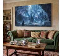 Fantasy Dragon Canvas Wall Art Mythical Snow Painting Prints Magic Wizard Framed Pictures Artwork for Home Bathroom Kitchen Office Decor 70x140 cm