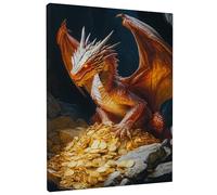 Fantasy Dragon Canvas Wall Art, Red Gold Mythical Creature Prints, Epic Wall Art Home Decor for Living Room, Bedroom, Office, Wrapped Canvas 16x20 Inch