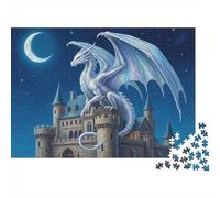 Fantasy Dragon Castle 1000 Piece Jigsaw Puzzles White Dragon on Castle for Adult Educational Game Beautiful Decoration Difficult Challenging Male And Female Birthday 38x26cm Gifts