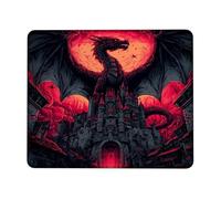 Fantasy Dragon Castle Desk Mouse Pad, Red Black Gothic Design Stitched Edge Mousepad, Rubber Non-Slip Washable Gaming Mouse Pad for Home and Office Computer, Laptop Square 8x10 Inch