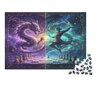 Fantasy Dragon Chessboard Jigsaw Puzzle for Adults 1000 Pieces Puzzle Game Magical Dancer Scene Relaxing Decor Focus 70x50cm/1000pcs