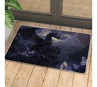 Fantasy Dragon Doormat, Midnight Black Dragon Door Mat for Outdoor & Indoor Entrance Gothic Decor, Rubber Waterproof Non-Slip Dust Absorbent Front Doormat, Easy Clean 29x17 Inch