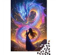 Fantasy Dragon Encounter Adult Jigsaw Puzzle: Galaxy Phoenix Woman Art Educational Game Decompression for Adults Teens & Home Decor 70x50cm/1000pcs
