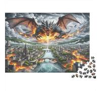Fantasy Dragon-epic Fantasy Art Puzzles for Adults 1000 Pieces in Vibrant Colours Jig Saws Fire Dragon Destruction for Cognitive Stimulation in Team Building Games 70x50cm/1000pcs