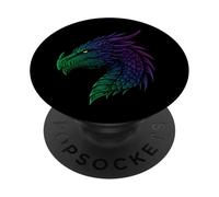Fantasy Dragon Head Green & Purple Mythical Creature Art PopSockets Adhesive PopGrip