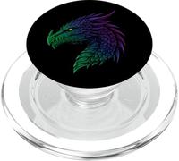 Fantasy Dragon Head Green & Purple Mythical Creature Art PopSockets PopGrip for MagSafe