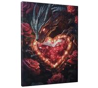 Fantasy Dragon Heart Canvas Wall Art, Ruby Red & Dark Green Dragon Artwork, Mystical Home Aesthetic Decor For Living Room, Bedroom, Office, Unframed 8x12 Inch