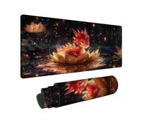 Fantasy Dragon Large Gaming Mouse Pad, Bright Orange Fire Creature on Water Lily, Stitched Edge Mousepad, Non-Slip Washable Gaming Mouse Pad for Home and Office Computer, Laptop 16x36 Inch