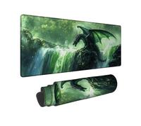 Fantasy Dragon Large Gaming Mouse Pad, Dark Green Mythical Creature Stitched Edge Mousepad, Rubber Non-Slip Washable Gaming Mouse Pad for Home and Office Computer, Laptop 12x32 Inch