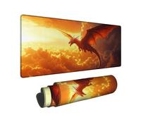 Fantasy Dragon Large Gaming Mouse Pad, Fiery Orange Dragon Artwork Stitched Edge Mousepad, Rubber Non-Slip Washable Gaming Mouse Pad for Home and Office Computer, Laptop 16x36 Inch