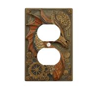 Fantasy Dragon Light Switch Cover Plate, Rustic Brown Steampunk Design for Home Decor, Thermoplastic Wall Plates, Standard Size Single Duplex Outlet