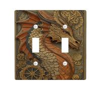 Fantasy Dragon Light Switch Cover Plate, Rustic Brown Steampunk Design for Home Decor, Thermoplastic Wall Plates, Standard Size Double Toggle