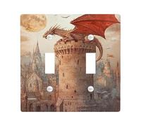 Fantasy Dragon Light Switch Cover Plates/Outlet Covers, Autumn Red Medieval Artwork for Wall Accents, Thermoplastic Wall Plates, Standard Size Double Toggle