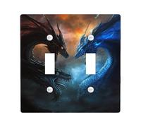 Fantasy Dragon Light Switch Cover Plates/Outlet Covers,Dark and Blue Mystical Creatures for Home Decor, Thermoplastic Wall Plates,Standard Size Double Toggle