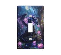 Fantasy Dragon Light Switch Cover Plates/Outlet Covers, Midnight Blue Enchanted Forest for Wall Accents, Thermoplastic Wall Plates, Standard Size Single Toggle