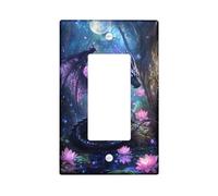 Fantasy Dragon Light Switch Cover Plates/Outlet Covers, Midnight Blue Enchanted Forest for Wall Accents, Thermoplastic Wall Plates, Standard Size Single Rocker